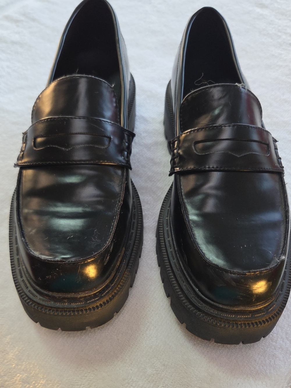 Aldo Black Shiny Leather Penny Loafers Sz 8.5